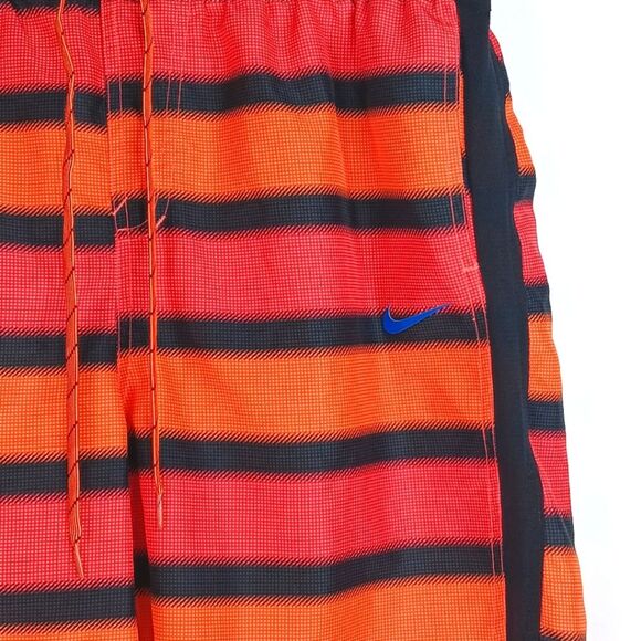 NIKE Men’s Swim Trunks XL Orange Red Black Stripe Mesh Lined Board Shorts - Picture 3 of 8